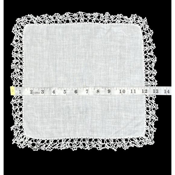 Vintage White Cotton Handkerchief Lacy Hankie Crochet Trim 13 Inch Square - Picture 6 of 9